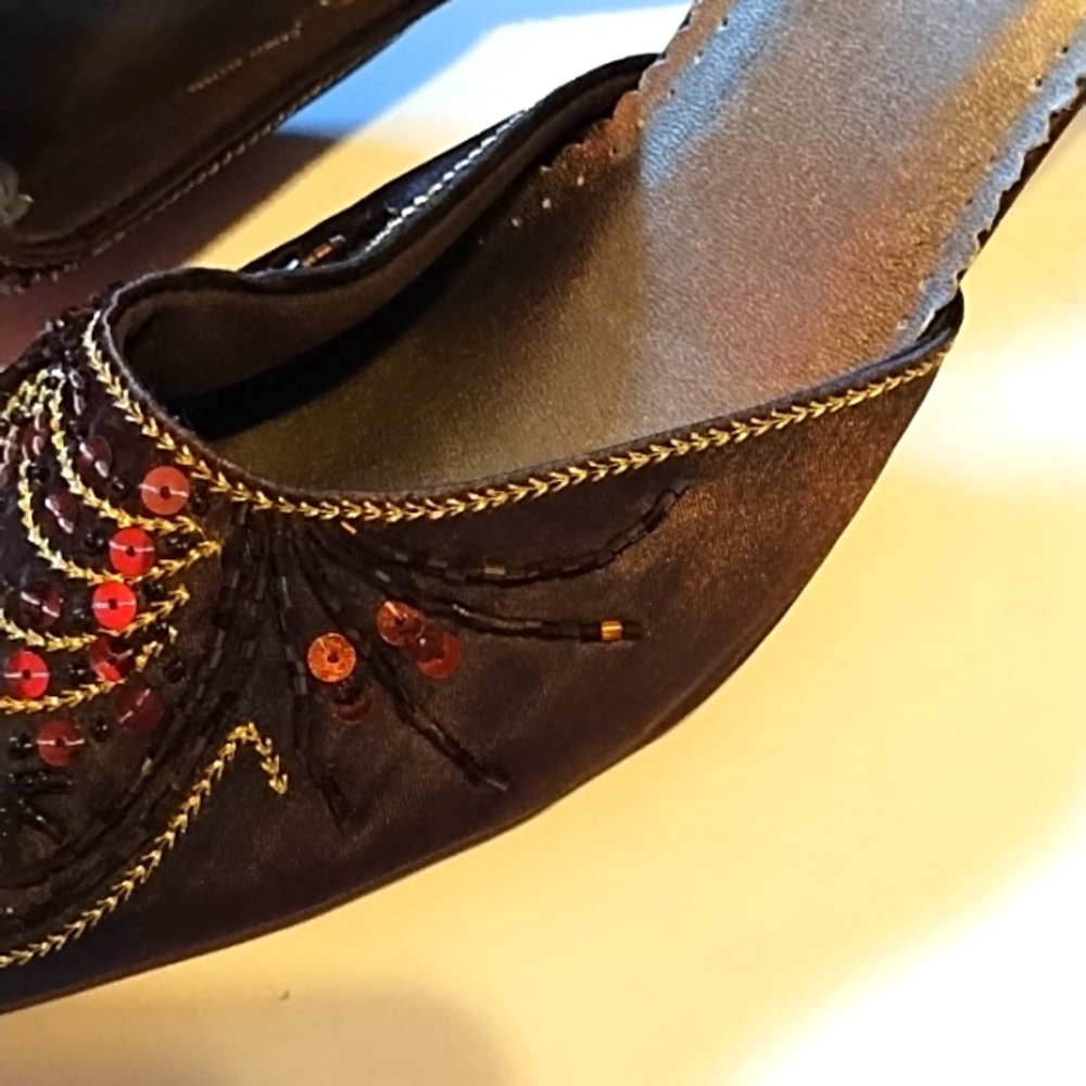 White Stag Brown Satin Beaded Shoes - Picture 9 of 12